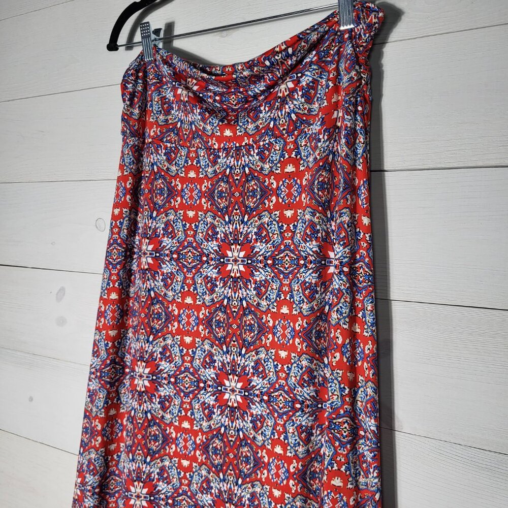 GILLI Maxi Skirt Fold Over Waist Flowy Geometric BOHO Festival. - Picture 2 of 7